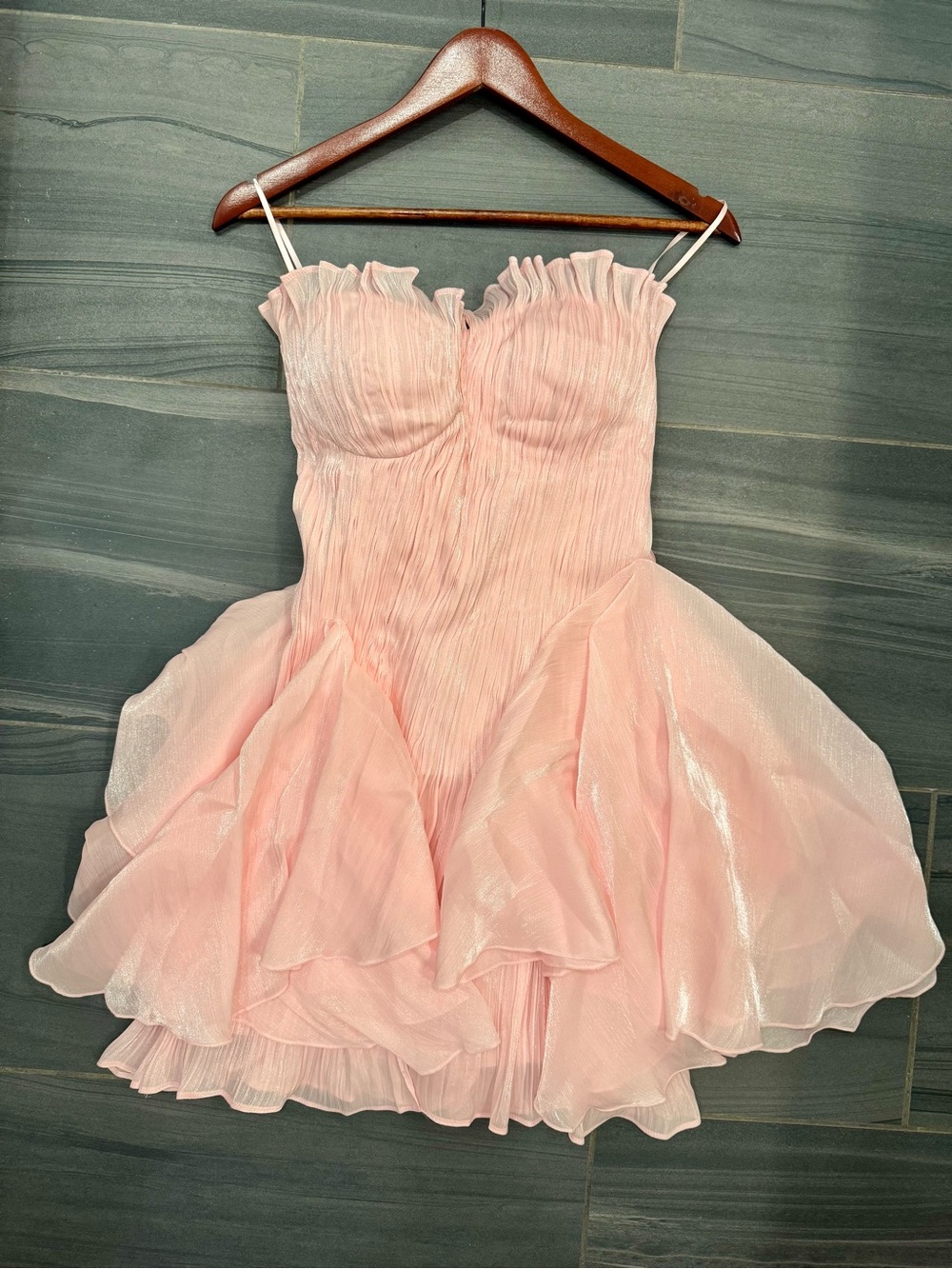 Strapless Light Pink Ruffled Mini Dress - Picture 8 of 11